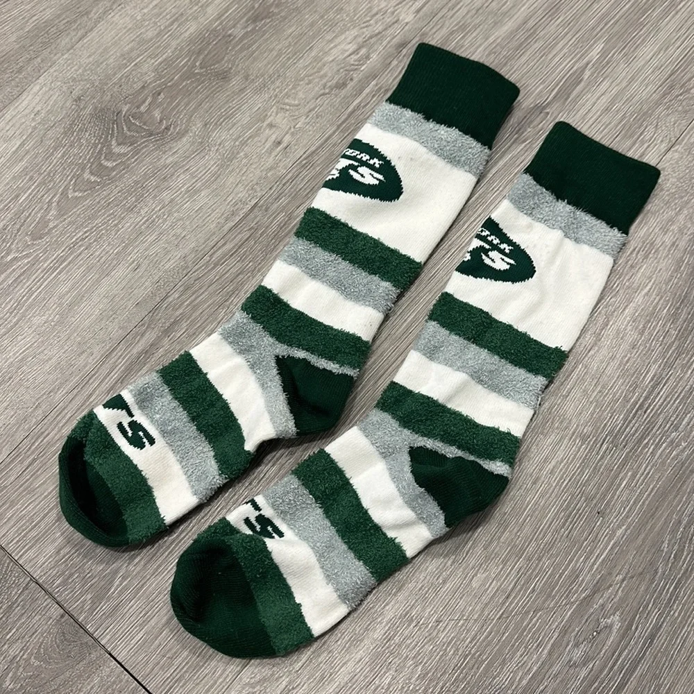 New York Jets Football High Socks Adult Cozy Fuzzy Green White Mid Calf